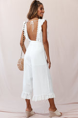 Meadow Ruffle Strap Open Back Midi Jumpsuit White