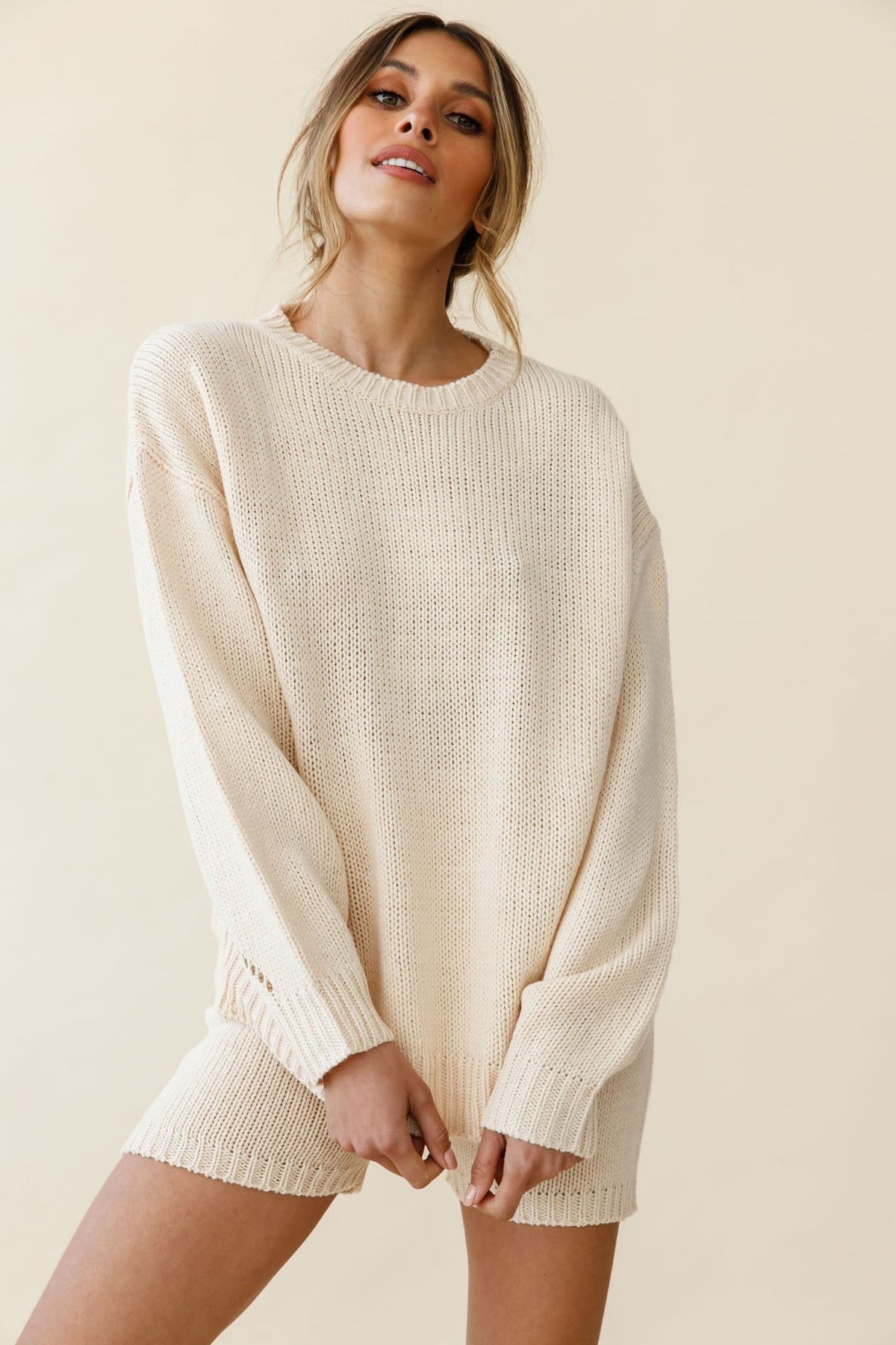 Denver Long Sleeve Knit Sweater Cream